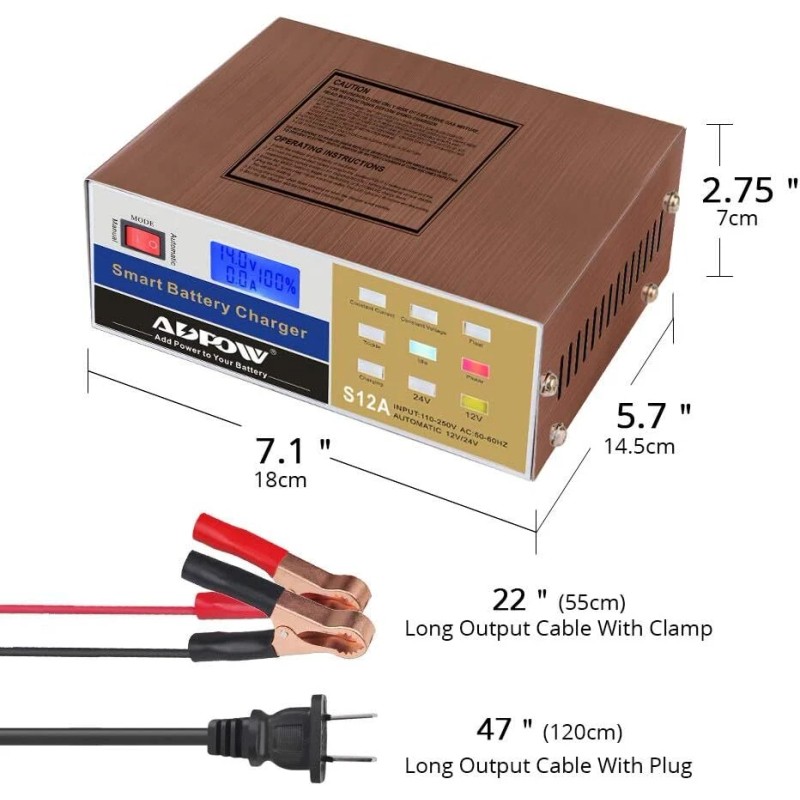 ADPOW Intelligent 3 In 1 Battery Charger With Lcd For