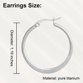 KYOSI Titanium Earrings Womens Large Hoop Earring 1.18 inches Titanium Jewelry for Women non-allergenic (Silver)