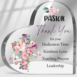 Pastor Thank You Gifts for Women Men, Pastor Appreciation Ordination Gifts, Church Pastor Keepsake Gifts, Pastor Birthday Prayer Gifts, Floral Cross Table Desk Acrylic Sign