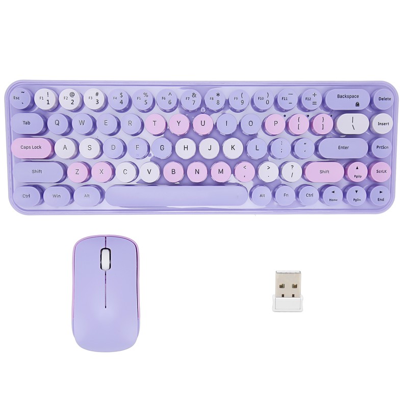 Keyboard Mouse Combo 2.4GHz Wireless Cute Retro 68 Round Keycaps