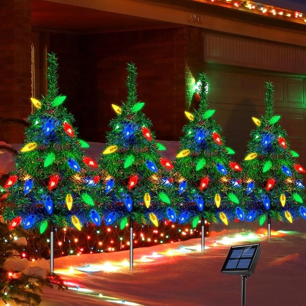 4-Piece Solar-Powered Strawberry Christmas Tree Lights - Waterproof Outdoor Decorative