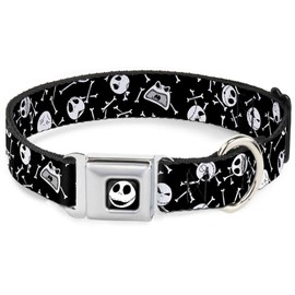 Buckle-Down Collar de Perro con Hebilla para cinturón de Seguridad Jack Expressions Huesos dispersos, Negro y Blanco, 11 a 17 Pulgadas, 1.0 Pulgadas de Ancho
