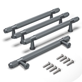 Bwintech Pack of 4 181 mm Grey Aluminium Cabinet Handles, 128 mm Hole Centres, Cupboard, Wardrobe, Drawer Handles