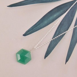 Natural Aventurine Crystals Pendant Necklace, Hexagon Cabochon Gemstone, Energy Healing Crystals, Birthday, Gift for Her, Dainty Women Gemstone Jewelry 18 inch AAA+ Quality (hexagon 2)