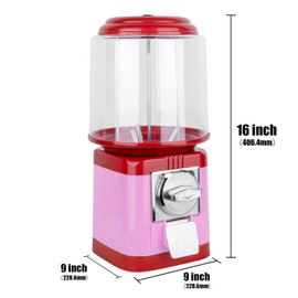 Gumball Machines - 16" Kids Coin Operated Gum Vending Machine, Gum Bank for Toy Capsule Bouncy Ball Candy, with a cast Metal Base, Unique Gift for Kids, Red and Pink Holiday Color Combination