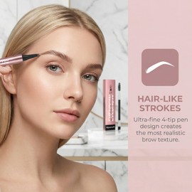 NyxaraJH 4-Tip Eyebrow Pen with Brush, 24Hr Long Lasting, Waterproof Microblading Effect, 6 Colors Available, Hair-Like Strokes (4# Black)
