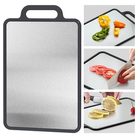 Double-Sided Cutting Board for Kitchen,Dishwasher Safe with Easy Grip Handle,15.3 * 9.6" Small Size,304 Stainless Steel Cutting Board For Meat,Veggies,Non Slip,Juice Grooves