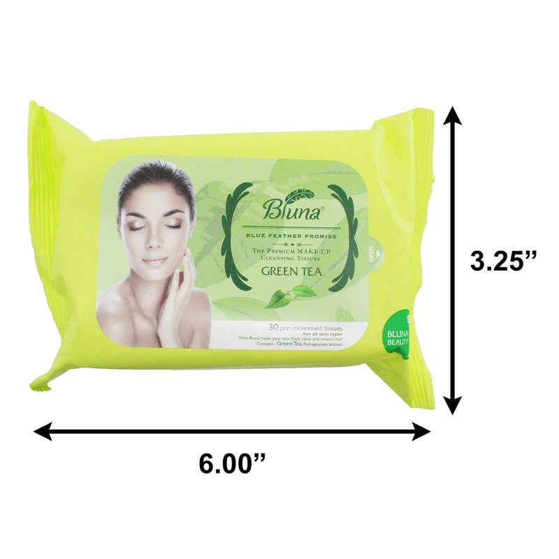 Bluna Facial Make-Up Cleansing Tissue for All Skin Types, Green
