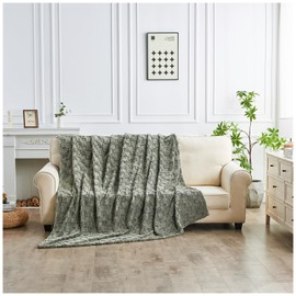 GC GAVENO CAVAILIA Soft Flannel Sherpa Fleece Throw Blanket Queen Size, Jacquard Weave Pattern Thermal Warm & Cosy Fuzzy Plush Blanket For Sofa Couch & Bed, 200x240 Cm, Natural