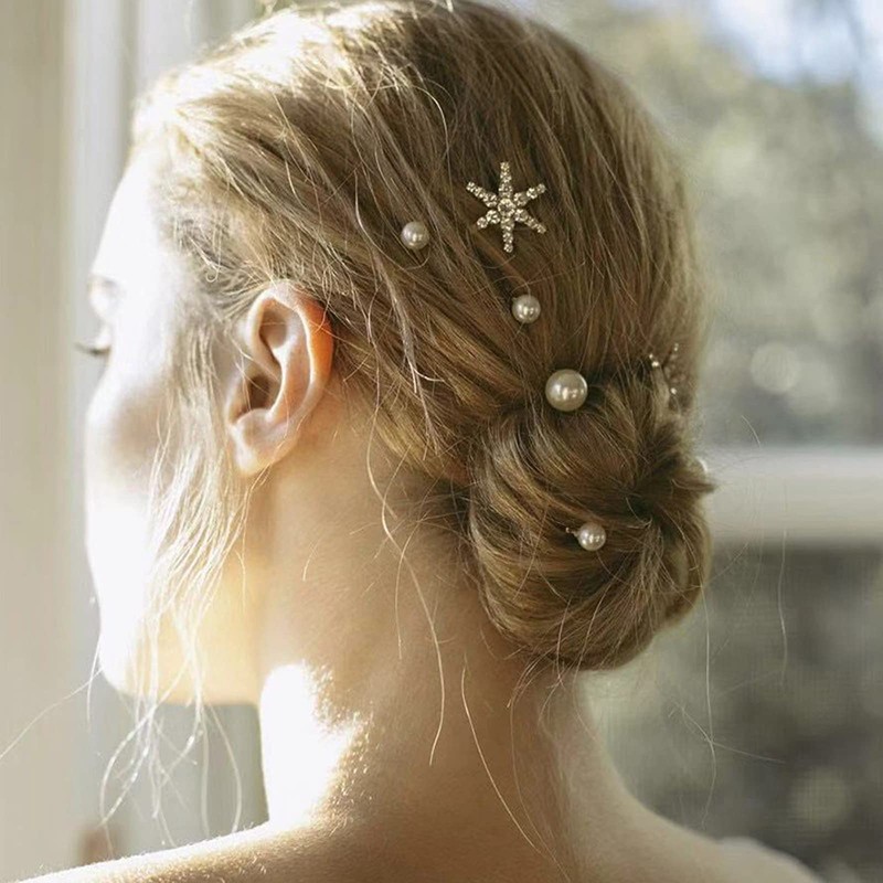 5 horquillas de pelo con estrellas para mujer, plata dorada
