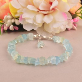 MANILATA Natural Blue Aquamarine Bracelet, Raw Beads Gemstone, March Birthstone, Reiki Energy Healing Crystals, Birthday, Gift for Her, Gemstone Jewelry for Women 8-inch AAA+ Quality
