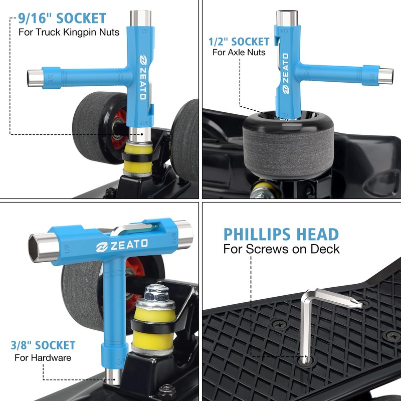 Zeato All-In-One Skate Tools Multi-function Portable Skateboard T Tool Accessory