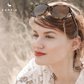 CARFIA Large Curved Acetate Polarized Sunglasses for Women UV Protection, Retro Fashion Ladies Shades Driving Safety Eyewear