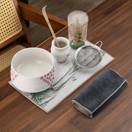 Aijohnny Matcha Whisk Set with Matcha Bowl, Bamboo Whisk (Chasen), Whisk Holder, Tea Scoop (Chashaku), Sifter, Tea Cloth - 6 PCS Matcha Tea Set for Ceremony, Matcha Tea Lover Gift (Sakura)