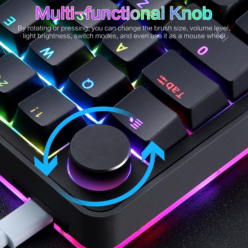 Koolertron Single-Handed Macro Mechanical Keyboard, RGB LED Backlit Portable Mini