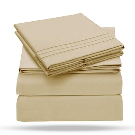 Leluxe Home King Sheets Set of 4-100% Microfiber King Size Sheets Set with Extra Soft and Wrinkle Free - Set of 4 Sheets for Bed with Deep Pockets - Camel