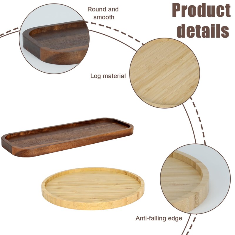 Wood Candle Holder Tray Set, Long Tray and Round Candle