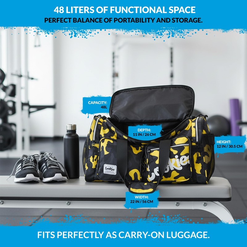 Cookies Heritage Smell Proof Duffle Bag, Yellow Camo – Large