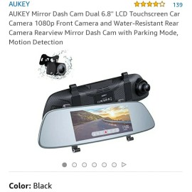 Dual AUKEY Mirror Dash Cam Dual 6.8'' LCD Touchscreen Car Camera 1080p Front Camera