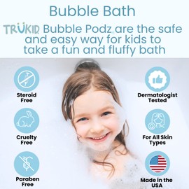 TruKid Bubble Podz Bubble Bath for Baby & Kids, Gentle Refreshing Bath Bomb for Sensitive Skin, pH Balance 7 for Eye Sensitivity, Natural Moisturizers and Ingredients, Eucalyptus (24 Podz)