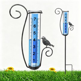 Ricihene Rain Gauge Outdoor, Upgraded Unique Decorative Bird Ornament Tall Rain Measure Gauge Stake, Adjustable Height Frost-Proof Tube with Large Bold Scale for Yard Lawn Patio