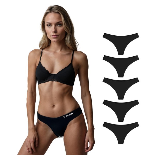 M 5 Pack Black Women Bikini Thongs: Not Showing under