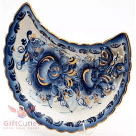 Gzhel Porcelain serving plate platter dish with butterfly handmade Гжель