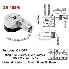 Akahttbn Ceiling Fan Light Switch Metal Zing Ear ZE-109M,Two-Wire ON-Off Pull Chain Switch, Compatible with Hunter Ceiling Fan Light (NICEKL)2 Pcs