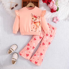 Pilipulu Clothing Sets for Girls Sweatshirt + Leggings 2 Pieces Kids Girls Cotton Long Sleeve Unicorn Outfits Set 92 98 104 110 116 122, Deer, 104