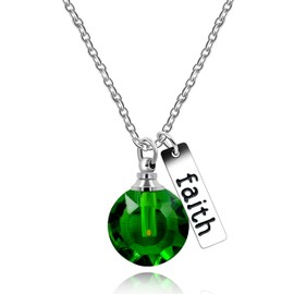 Dainty Round Green Necklace for Her, Faith Pendant Mustard Seed Necklace Stainless Steel Jewelry Gifts for Women Y798(Green)