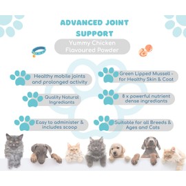 Advanced Cat & Dog joint Support powder | Green lipped mussel | MSM | Glucosamine and Chondroitin | Chicken Flavoured Dog joint care supplement | 150g Dog & Cat hip & joint care vitamin supplement