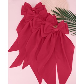 4pcs Big Hair Bows For Women Red Satin Bows Barrettes Cute Large Christmas Hair Bow Clips With Long Tail Valentines Day Hair Accessories For Women Girls Accesorios (Red, One size)
