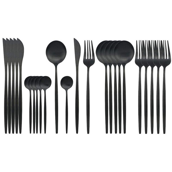 JASHII Flatware Set, 24-piece Silverware Cutlery Set with Serving Pieces,