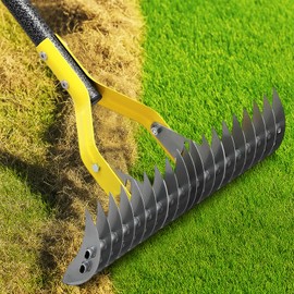 Heavy Duty Thatch Rake for Lawns -15" Dual-Action Dethatcher Thatching Rake with Sharp Blade for Dead Grass Removal,Soil Loosening,Lawn Dethatching,70" Manual Thatcher for Yard,Garden, Lawn