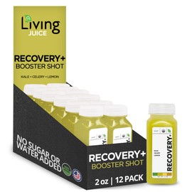 O2 Living Recovery Booster Juice Shots - 2oz, 12 Pack - Organic Cold-Pressed Juice Shots, No Added Sugars or Water, Naturally Sweetened from Fruits, Fresh Pressed, Packed with Nutrients and Vitamins