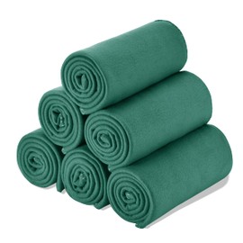 Fleece Throw Blanket Bulk Fleece Blankets Solid Lightweight Warm Soft Cozy Pet-Friendly for Home Bed Sofa Couch Dorm Office Wedding Gifts Travel Airplane Seasons (Dark Green, Pack of 6-50x60 Inches)