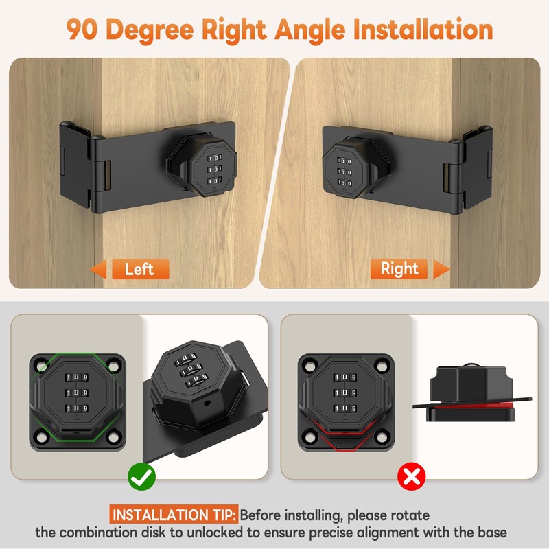 BiceNoning 90 Degree 3-Digit Combination Cabinet Lock, Zinc Alloy Keyless