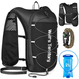 Witnewrage Running Vest Men & Women - Ultralight, Breathable & Adjustable, Hydration Backpack Running with Reflective Lines, 2L Water Bottle & Sports Armband for Safe Running S/M (Black)