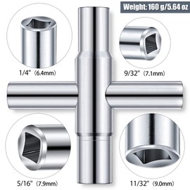 Honoson 2 Pieces 4 Way Sillcock Key 1/4", 9/32", 5/16", 11/32" Hose Bib Key Steel Sillcock Wrench Water Utility for Hose Bib Spigot Valve(Silver)