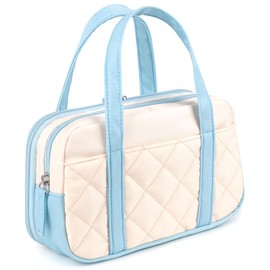 2 Compartment Pencil Case for Girls,Zipper Pencil Bag with Handle, Large Capacity Quilting Pencil Pouch Organizer Aesthetic, Womens Soft Pencil Box Marker Pouch for Middle School Office College