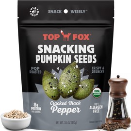 Top Fox Snacks - Organic Pop-Roasted Pumpkin Seeds | Healthy Protein Snacks - Gluten Free - Keto and Vegan Friendly (Cracked Black Pepper, 3.5 oz - 2 Pack)