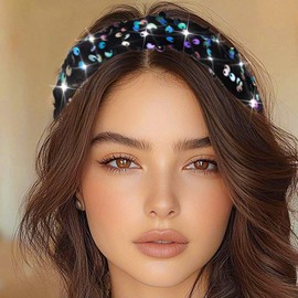 CASDRE Sparkly Sequin Headband Black Wide Fashion Head Bands Party Hair Hoop Accessories for Women