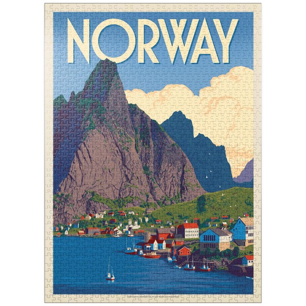 Norway: The Land of Fjords, Vintage Poster - Premium 1000 Piece Jigsaw Puzzle for Adults