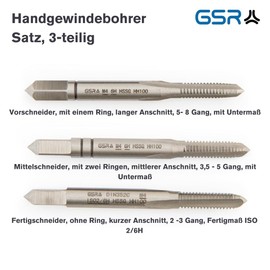 Professional Tap Set M4 HSS G 3 Pieces, Hand Tap