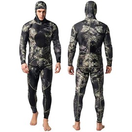 Nataly Osmann Camo Spearfishing Wetsuits Men 3mm /1.5mm Neoprene 2-Pieces Hooded Long Sleeve Scuba Diving Suit Full Body Keep Warm Snorkeling Suits…
