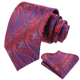 Alizeal Paisley Men's Gradient Tie and Pocket Square Set, Red+Royal Blue