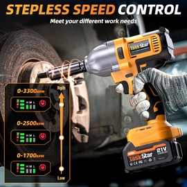 1000N Cordless Impact Wrench 1/2 inch, Brushless Motor, Built-in LED, Variable Speed Trigger with 3-Mode Speed, 2 x 4Ah Battery and Charger Included, 738 Ft-lbs High Torque Impact Gun for Car Home
