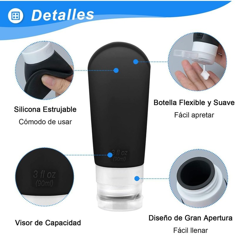 Kit de Viaje Aseo Personal, Botellas de Viaje Rellenables 16