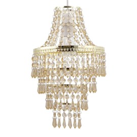 firstchoicelighting Chandelier Style Ceiling Light Shade Modern Gold with Amber Acrylic Crystal Tiered Design Easy Fit Pendant Shade - No Wiring Required Height 36cm Diameter 23cm