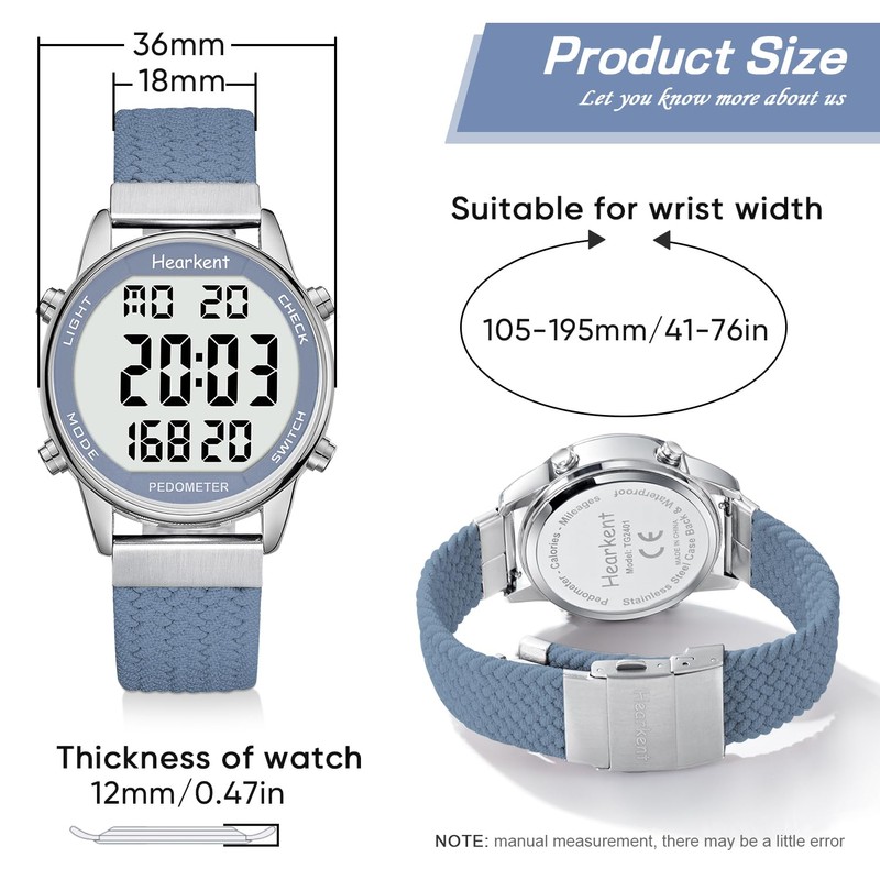 Hearkent Pedometer Watch for Women-Step Tracker Watch with Calories Counter-Non